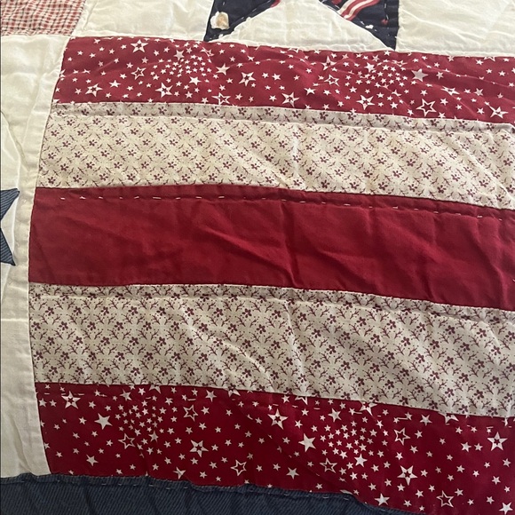 PIECED QUILT Patriotic Patchwork Quilt Sawtooth Stars AMERICANA - Picture 5 of 13